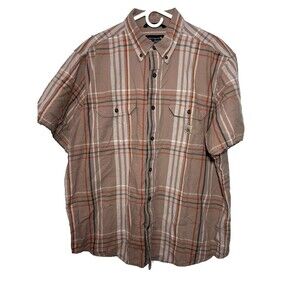 Carhartt Button Down Shirt Men's XL Brown Plaid Loose Fit Short Sleeve